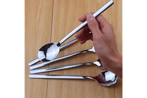 Stainl Steel Dinner Fork + Spoon, Long Handle Western Steak Fruit Fork Set, Household Restaurant tableware (3Pcs Spoon)