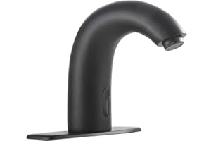 YCCUZA Automatic Bathroom Sink Faucet with Hole Cover Plate Touchless Sensor Dual Powered Matte Black Vanity Faucets Hands Free Bathroom Water Tap with Control Box and Temperature Mixer Deck Mount