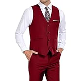 BONOW Mens Suits Vest Pant Set, Slim Fit 2 Pieces Casual Suit Waistcoat Wedding Groomsmen