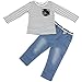 Jastore® 2Pcs Little Baby Girl Clothing Sets Long Sleeve Striped T-Shirt + Jeans (6 Years) White