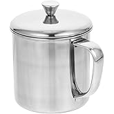 Amosfun Stainless Steel Water Cup with Lid and Measurement Markings - 4.72 x 3.74 Inch Drinking Cup for Coffee Tea Milk and Juice