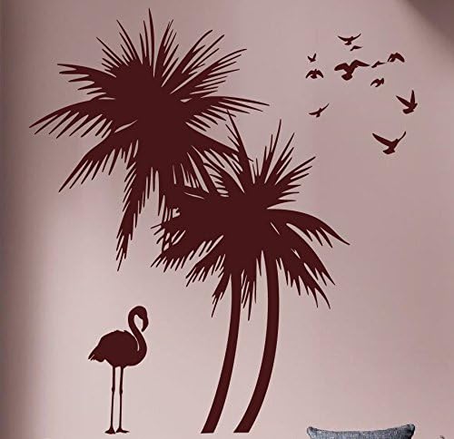 Digiflare Graphics Palm Trees Wall Decal with Flamingo and Birds Wall Decal Leaning to the left Art Sticker Mural (brown)