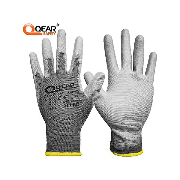 QEARSAFETY 12 Paar PU-beschichtete Arbeitshandschuhe, gestricktes Innenfutter, multifunktional, leicht, dÃ¼nn und atmungsaktiv (7/S, schwarz) – Bild 4