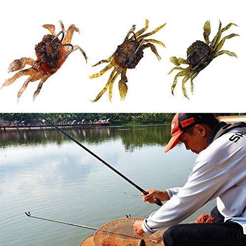 Yghh 3 Pièces Leurres De Pêche Souples, Leurre De Pêche, Appât De Crabe, Doux Extérieur Portable Pvc 3d Crabe Leurre Avec Crochet Pour Bream, Bass, Flathead, Whiting, Snapper (3 Couleurs)