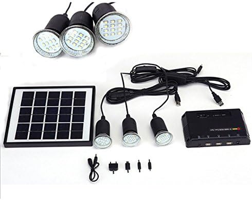 YHXK 4W Solar Panel Lighting Home System Kit USB Charger with 3 LED Light Bulbs for Countryard Camping Fishing Emergency Security Lamp, Mobile Phone Power Bank