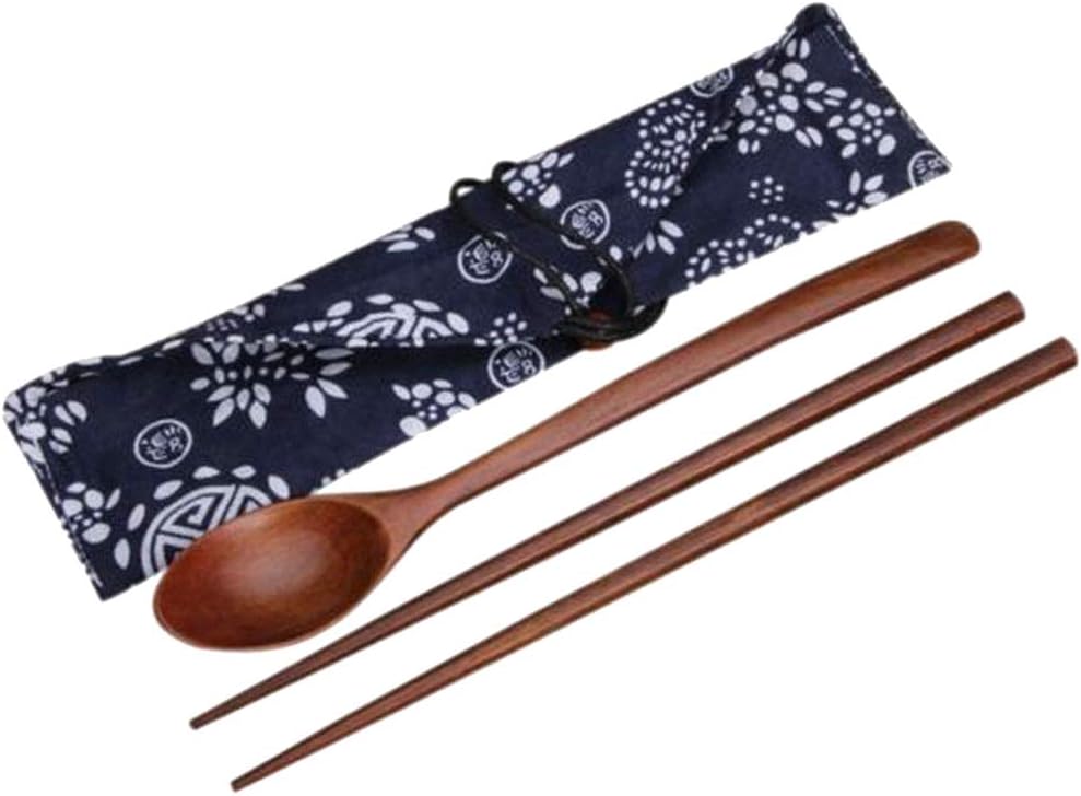 qhtongliuhewu 1 Set Chopsticks Spoon Set Protable Wooden Cutlery Travel Tableware Utensils - 25.5cm/10.04” (Approx)