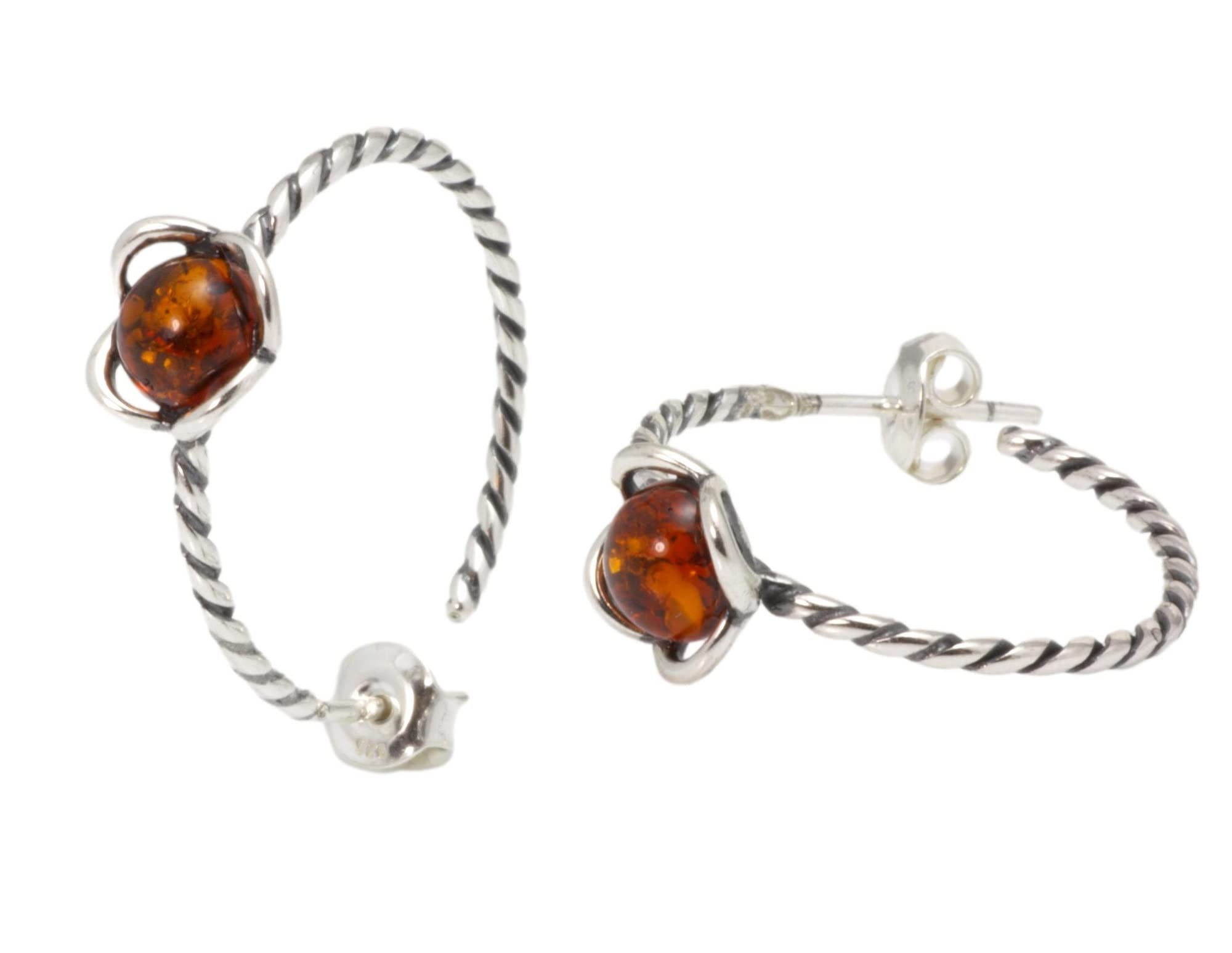 BALTIC AMBER STERLING SILVER 925 Earrings Hoop NATURAL Cognac Gemstone Earrings Amber Jewellery For Woman