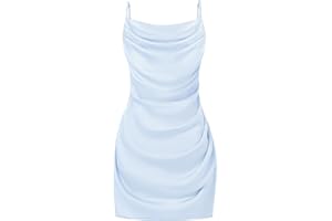 EXARUS Girls Bodycon Dress Ruched Teen Mini Cowl Neck/Spaghetti Strap/One Shoulder Tight Dresses Holiday Formal Party