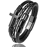inrosom Multi-Layer Braided Leather Bracelets Mens Cross Leather Bracelet Wristband Religious Leather Bracelets Men Customized Gifts for Dad Husband Boyfriend Son
