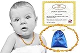 Baltic Amber Baby Teething Necklaces(Unisex) Anti Flammatory, Drooling & Teething Pain Reduce Properties, Certificated Bean Beads (Lemon),Quality Guaranteed