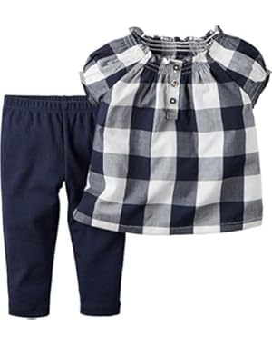 Baby Girls Check-Print Top & Leggings Set, Navy/White