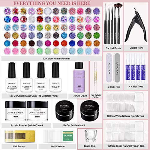 Morovan 72 in 1 Acrylic Nail Kit Glitter Nail Powder with Liquid