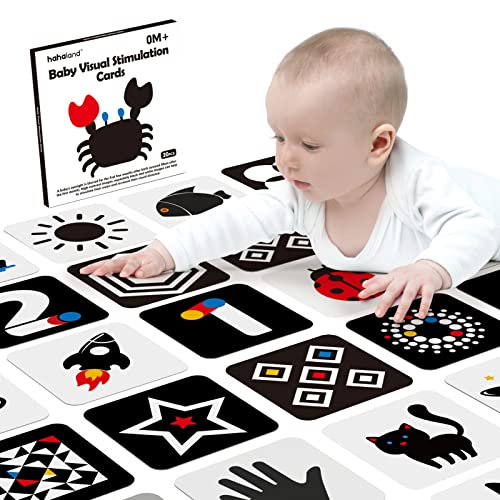 hahaland Flashcards Baby Toys 0 3 6 Months, 20 Pieces 40 Images High Contrast Cards in Black and White, Visual Stimulation Cards Educational Gift for Babies 0-6 Months