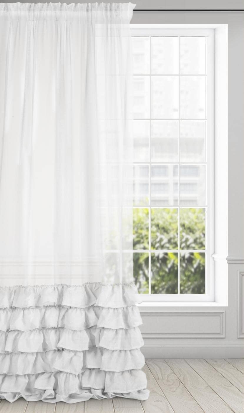 Eurofirany Gothic, Smooth Valance with Ruffles, Sheer Curtain with Rufflette Tape-1 Unit, Elegant, Glamour, Bedroom, Living Room, Lounge, Fabric, iron, Polyester, White, W55 x L98 โ image 1