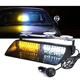 Xprite White and Yellow 16 LED High Intensity LED Law Enforcement Emergency Hazard Warning Strobe Lights For Interior Roof/Dash / Windshield With Suction Cups