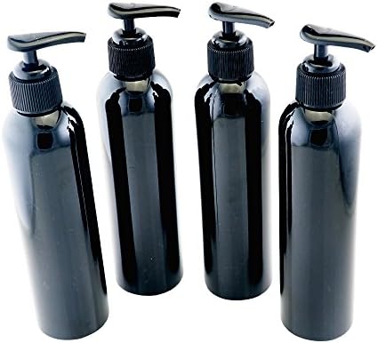 Pack Of Four Elegant Black &amp; Skinny Cosmo Black PET Plastic Bottles With Lotion Pump Dispenser Ideal For Homemade Lotion, Liquid Soap, Natural Oils. 4 (8oz) Pack Sold By JOAJ