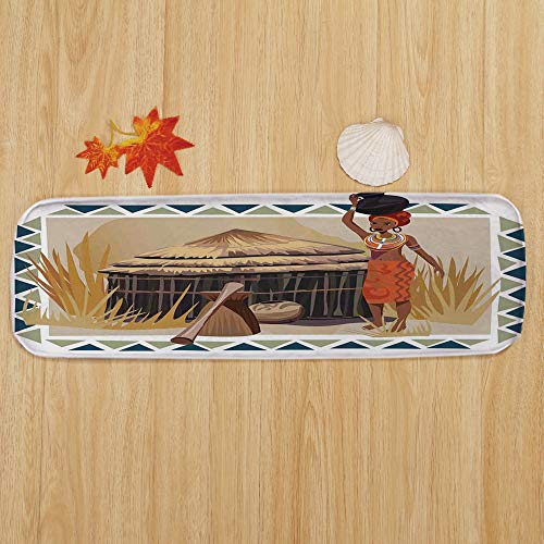 Afro Decor Coral Fleece Stair Treads,Stair Tread Mats,Native African Lady Carrying A Pot Traditional Ethnic Savannah Life Artful Graphic,(Set of 5) 8.6"x27.5"Multi