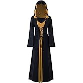 FSUJWOA Womens Halloween Costumes for Adults Medieval Hooded Maxi Dress for Women Fashion Hooded Robe Cosplay
