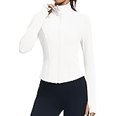 LOMON Workout Jackets for Woman Womens Athletic Tops Women's Jackets Long Sleeve Athletic Tops Slim Fit White XS