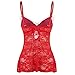 Adorneve Women's Sexy Lingerie Red Christmas Chemise Lace Babydoll with G-string
