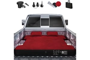 Uncle elk Truck Bed Air Mattress, Full Size Truck Beds, Inflatable Air Mattress Bed with Air Pump 2 Pillows, Carry Bag, Pickup Bed Air Mattress for Chevrolet Silverado, Dodge Ram, Ford, Red