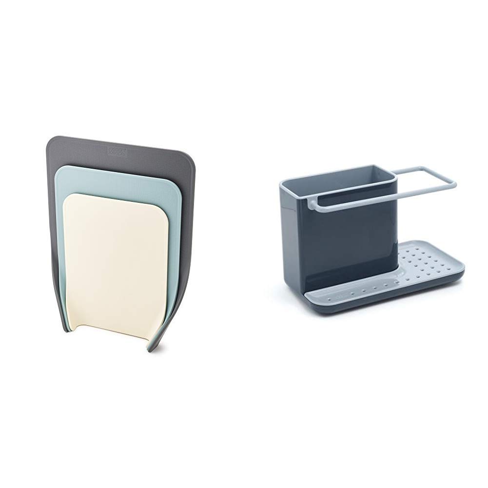Joseph Joseph Nest Chop Chopping Boards, Plastic, Opal, Set of 3 & Joseph Caddy Sink Area Organiser - Grey