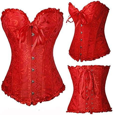 Youou Sexy Women Steampunk Corset Lace Up boned Bustier Waist Cincher 819 Red M