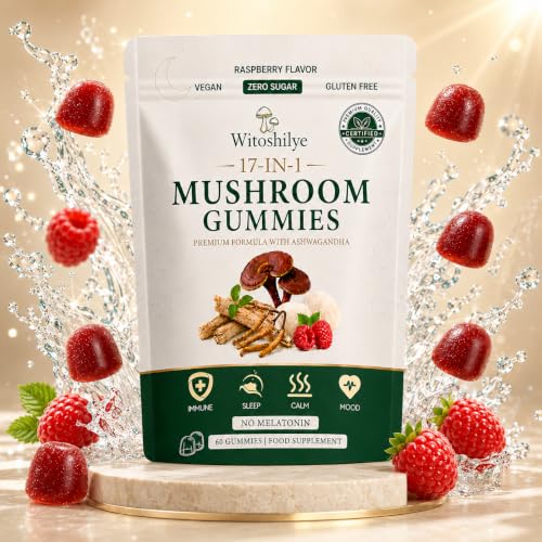 17-in-1 Mushroom Gummies High Strength, Mushroom Supplement with Lion’s Mane, Reishi, Chaga, Ashwagandha, Enhance Focus & Energy & Immunity, for Women and Men, Vegan, Raspberry Flavor (60 Gummies)