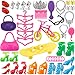 JANYUN Total 135pcs - 20 Pack Clothes Party Gown Outfits for Dressing up Barbie Dolls+ 115 Pcs Dolls Accessories Doctor Tools Shoes Bags Necklace Mirror Hanger Tableware Dogs