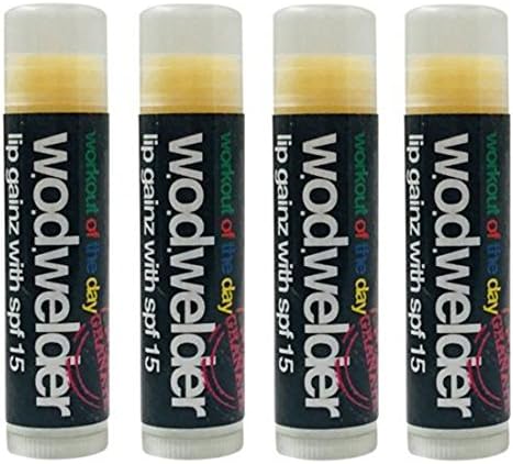 Wod Welder Lip Gainz Lip Balm 0.15oz/4.2g With SPF 15 - Aloe Vera, Beeswax, Jojoba Oil (4-Pack, Pomegranate)