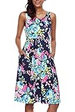 Dokotoo Womens Summer Casual Boho Amazon Ladies Sundresses Floral Print Raceback Midi Tank Dress Navy Large