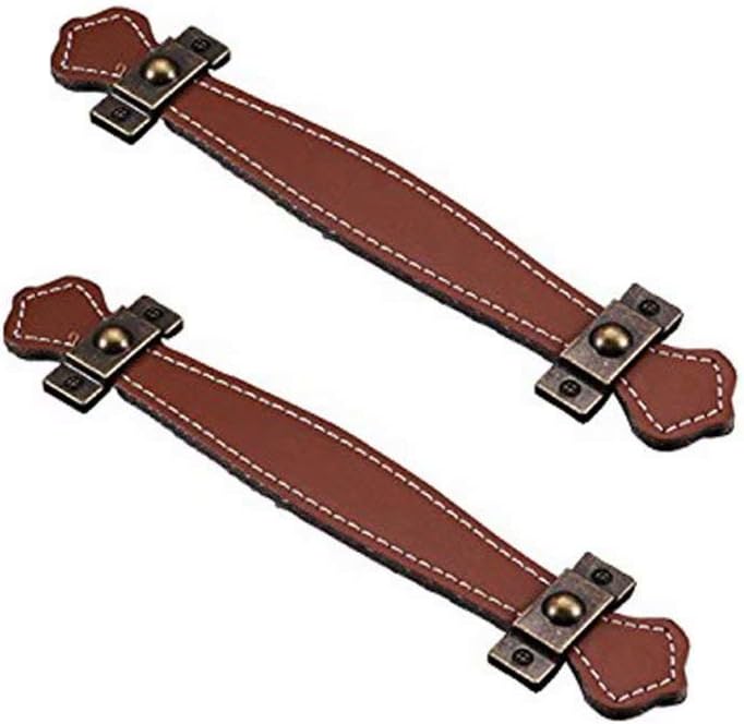 FirstDecorFirstDecor 2pcs Retro PU Learther Wardrobe Shoebox Drawer Handles, Briefcase Suitcase Pulls Knobs,Wine Cabinet Wooden Box Pulls Handles,Furniture Hardware