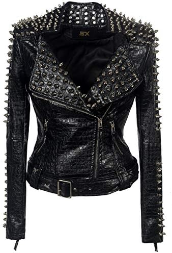 Fashion SX Women's Punk Studded Faux-alligator Print Pattern PU