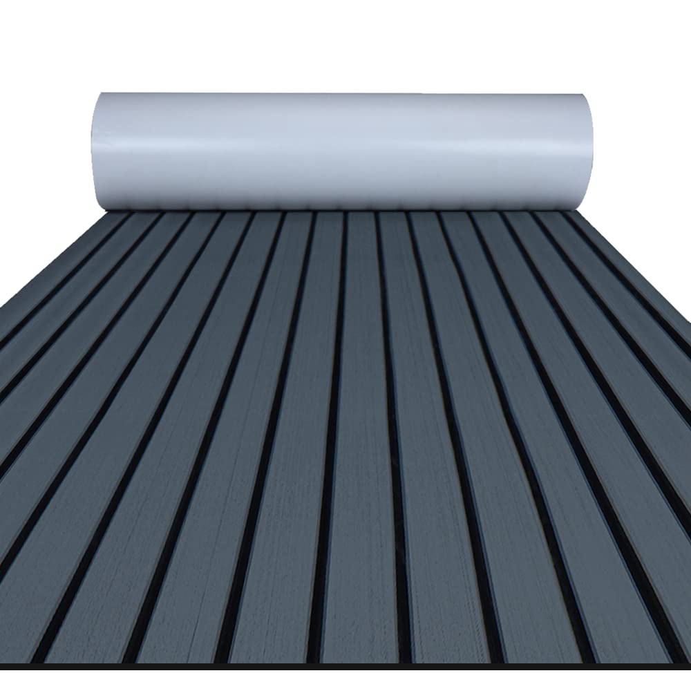 Photo 1 of FOCEAN Boat Flooring EVA Foam Boat Decking Faux Teak Marine Flooring Marine Mat Sheet for Motorboat RV Yacht Kayak Surfboard, 94.5''x 23.6'', Dark Grey with Black Lines