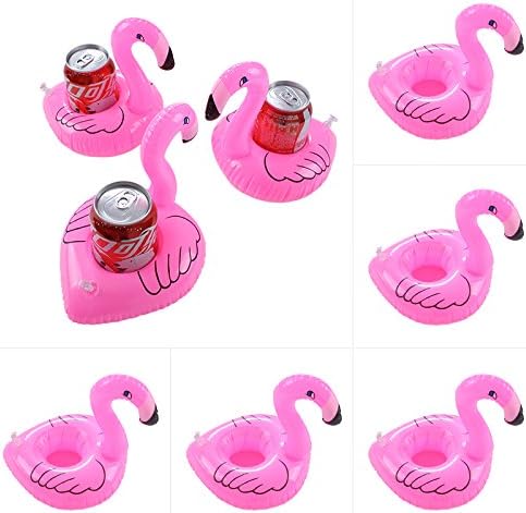 Junbang 8Pcs Mini Inflatable Swimming Pool Party Drink Floats Pink Flamingo Coke Can Coasters Water Floating Cup Holder-Float Your Drinks in Style (Set of 8)