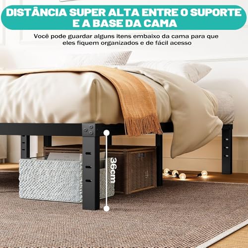 190 * 136 * 36 Cm Base Cama Casal, Estrutura de Cama de Casal Em Metal, Com Suportes de Ripas, Grande Espaço Embaixo da Cama