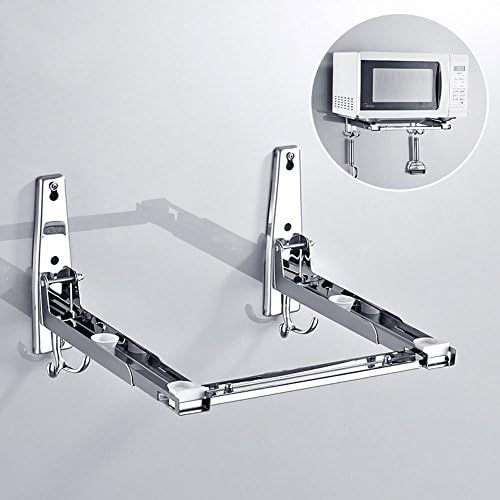 SRHOME Wall Mount Microwave Oven Shelf Foldable 304 Stainless Shelf Rack With Hook--Kitchen Microwave Oven Storage Stand Bracket With the Slider,Sturdy and Rustproof