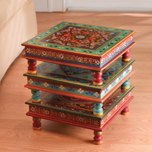 Handpainted Indian Stacking Tables - Turquoise
