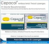 Cepacol #1 Doctor Recommended OTC Sore Throat Lozenge in The U.S. (24 Lozenges) Contain Cetylpyridinium Cl 1.33 Mg and Benzyl Alcohol 6 Mg Effective for Sore, Irritated Throat & Mouth Infections