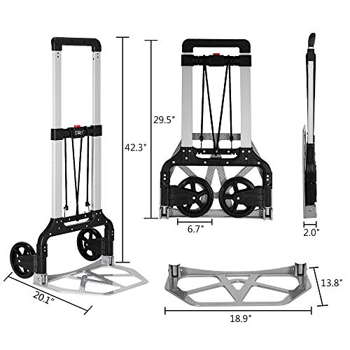 FCH Folding Hand Truck Portable Folding Hand Cart with Wheels 264Lbs Capacity Heavy-Duty Aluminum Luggage Cart