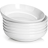 DOWAN 8.5" Pasta Bowls, 32oz Salad Bowls Set of 6, Natural White Ceramic Serving Bowls, Porcelain Plate Bowl Serving Dish Shallow Bowls Set for Kitchen, Microwave Dishwasher Safe