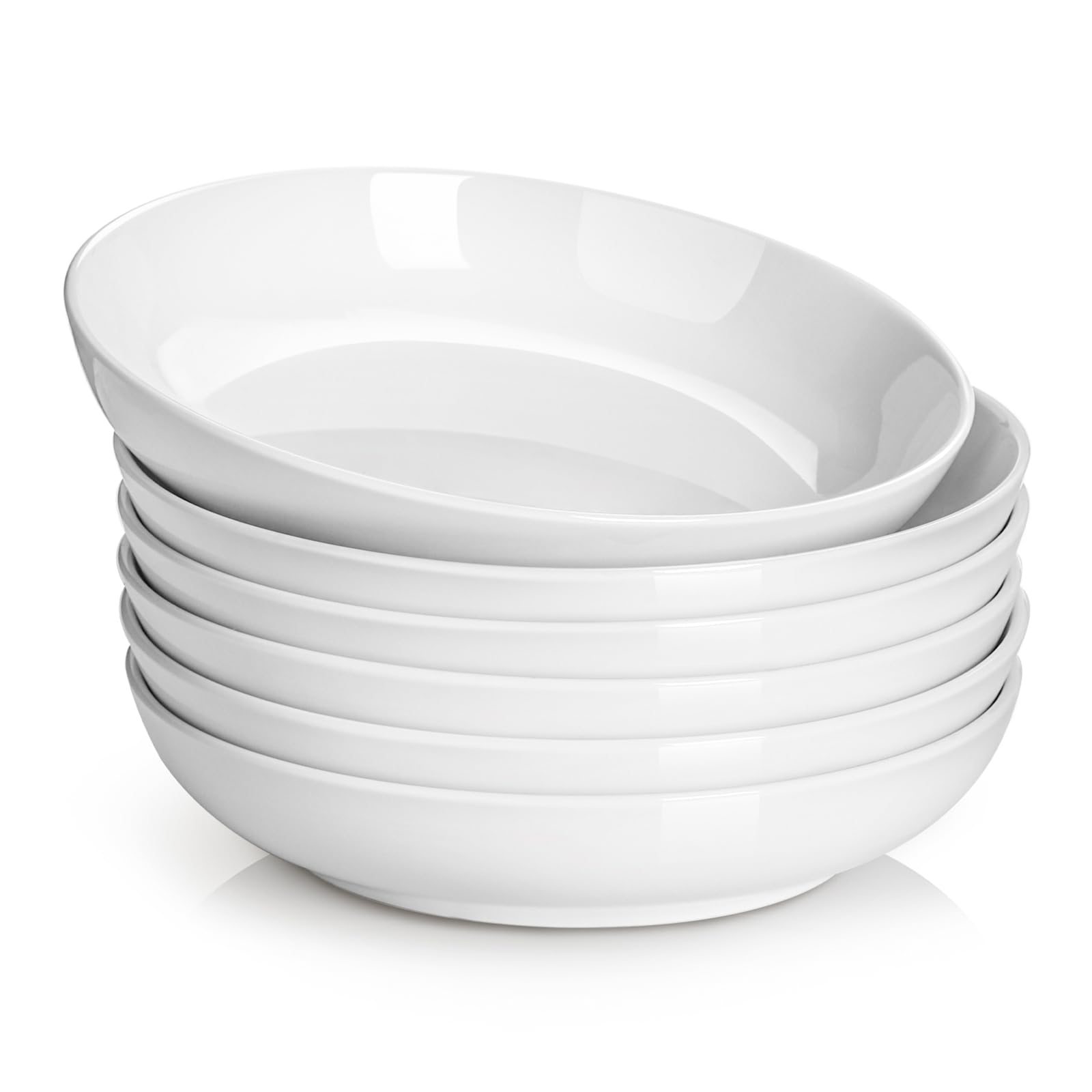 Photo 1 of DOWAN 8.5" Pasta Bowls, 32oz Salad Bowls Set of 6, Natural White Ceramic Serving Bowls, Porcelain Plate Bowl Serving Dish Shallow Bowls Set for Kitchen, Microwave Dishwasher Safe