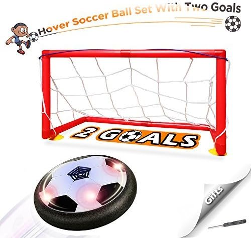 Kids Toys Hover Soccer Ball Set - Air Power Floating Football with LED Lights and Music, Sport Toys Training Football Indoor Outdoor Disk Game with 2 Gates and Mini Screwdriver by Wonkisen