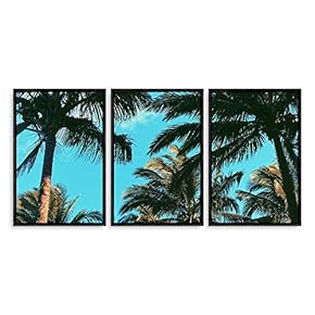 3 Piece Framed Canvas Wall Art for Living Room, Bedroom Vintage Tropical Palm Trees Canvas Prints for Modern Home Decoration Ready to Hang - 16"x24"x3 Panels