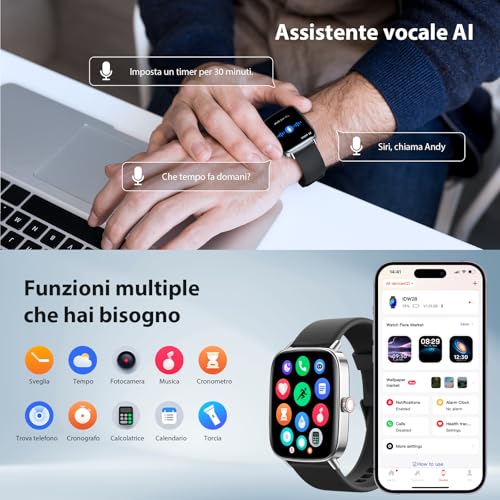 Smartwatch for Men and Women, 1.85 Inches Smartwatch with Calls and WhatsApp Notifications, Fitness Tracker with Pedometer Sleep SpO2 Heart Rate Monitor, 110 Sports, IP68 Smart Watch for Android iOS Black