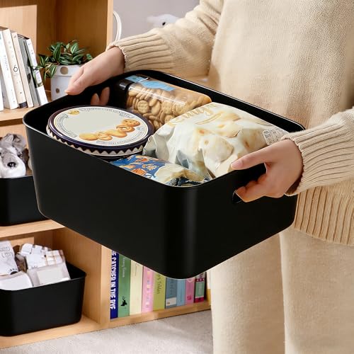 LYLIDIA Pack of 10 Storage Boxes Plastic 30 cm Black Storage Basket Large Basket Storage Baskets Plastic Box Organiser Box for Bathroom Kitchen Cabinet Shelf Organiser Boxes