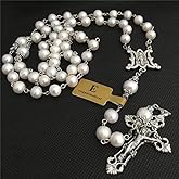 elegantmedical pearls real necklace lasso sterling silver father beads wedding rosary cross