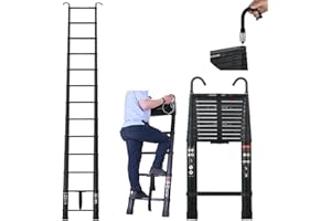QIMU Telescoping Ladder 16.4FT Aluminum Telescopic Multi-Purpose Extension Ladder with 2 Detachable Hooks Lightweight Portable Collapsible Ladder 330LB Max Capacity,for Decorations, RV, Household, Black