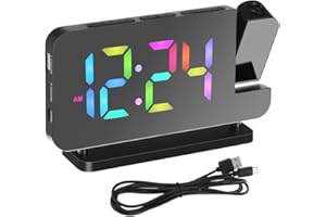 Cabilock Projection Alarm Clock for Bedroom Ceiling, 180° Rotatable Time Projector with 10 Colors RGB Night Light, Digital Led Display Clock with USB Type C Charger Port for Elderly Heavy Sleepers