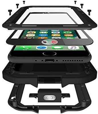 iPhone 7 Case, iPhone 8 Case, SPKOAR Full Body Shockproof Dustproof Water Resistant Aluminum Alloy Metal Tempered Glass Heavy Duty Cover Case for Apple iPhone 7 iPhone 8 4.7 inch - Black